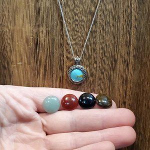 18 Inch 925 Sterling Silver Changeable Stones Marcasite Pendant Necklace